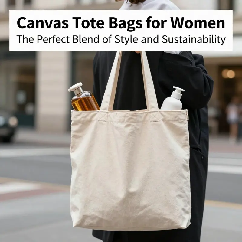 A stylish canvas tote bag filled with everyday items, representing its practical use in urban life.