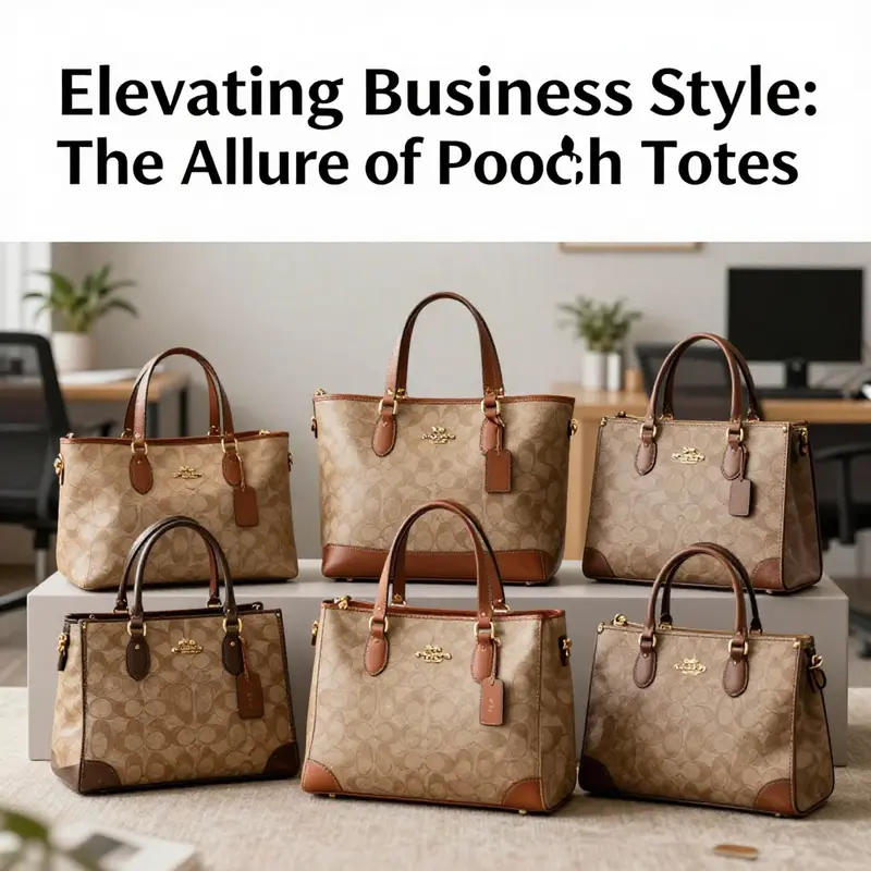 Multiple Coach purse totes displayed in a stylish office setting, illustrating their appeal as fashionable yet practical business accessories.
