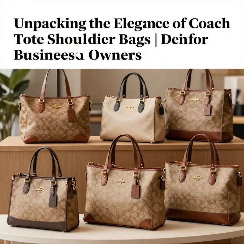Various Coach tote shoulder bags displayed in a professional environment.