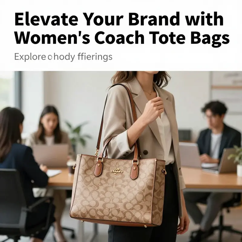 A professional woman holding a Women's Coach tote bag, representing style and functionality.