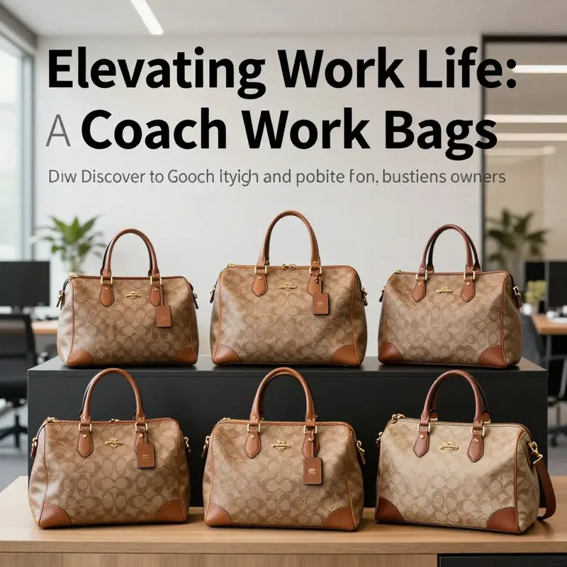 An assortment of Coach work bags displayed in a modern office, emphasizing elegance and functionality for business professionals.