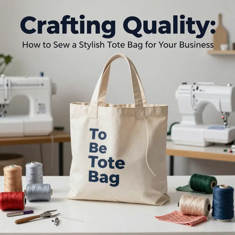 A vibrant sewing workspace showcasing a finished tote bag as the focal point, surrounded by sewing supplies.