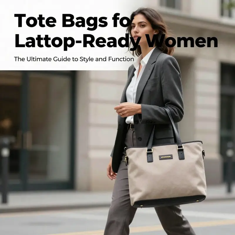 Professional woman walking with a chic tote bag in an urban environment.