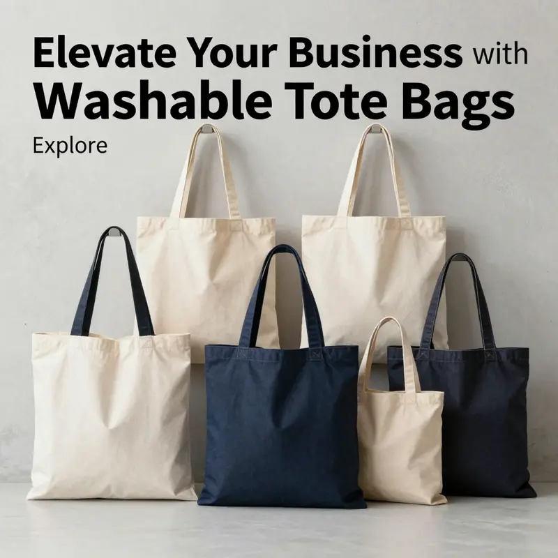 A creative arrangement of various stylish washable tote bags showcasing their design and functionality.