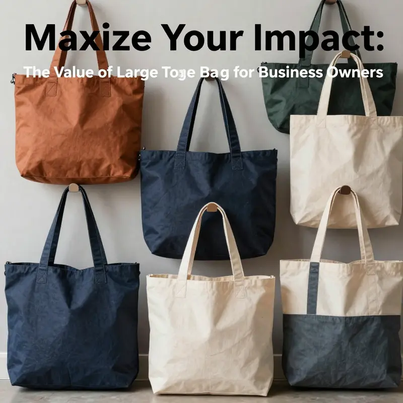 An artistic display of large tote bags showcasing their design and utility in the business context.