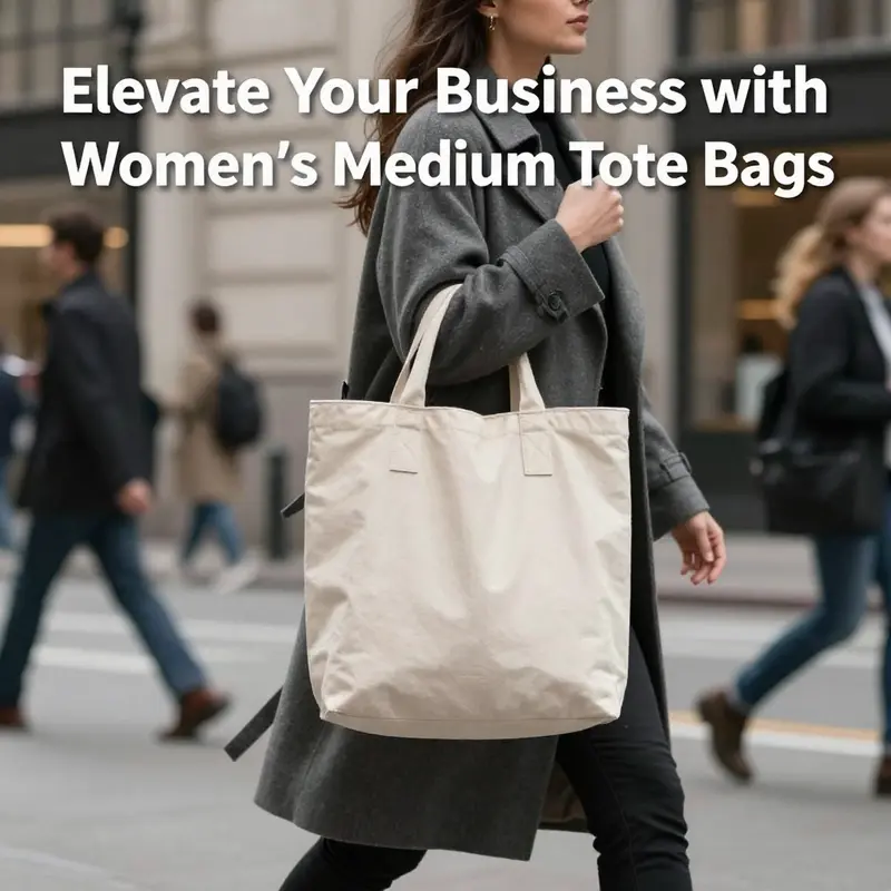 A woman in a city setting with a medium tote bag illustrating the practical elegance of women's accessories.