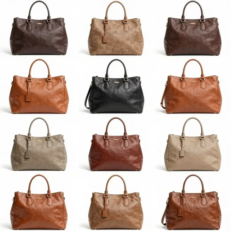 Diverse styles of leather tote handbags, highlighting their features and functionalities.