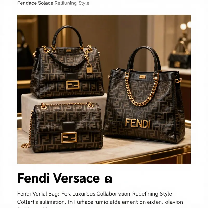 Luxurious display of Fendi and Versace branding, showcasing their collaboration with iconic bags in a refined setting.