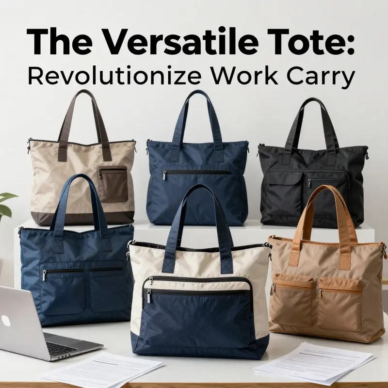 A timeline represents the evolution of tote bags from casual use to sophisticated corporate accessories.