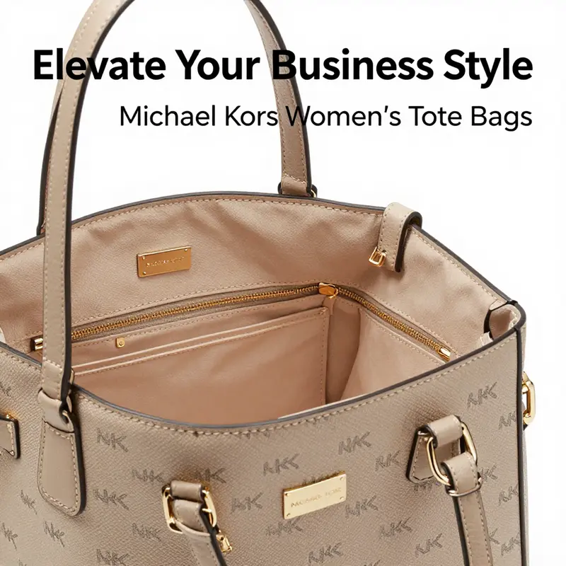 A businesswoman exemplifying modern elegance with her Michael Kors tote.