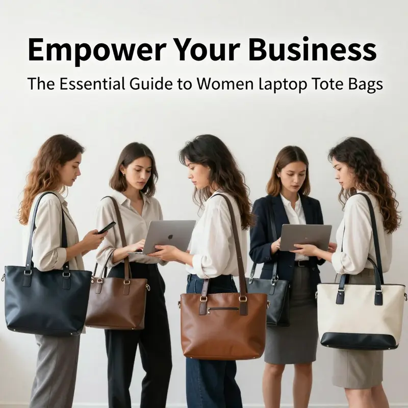 A variety of professional women using laptop tote bags that emphasize both style and functionality.