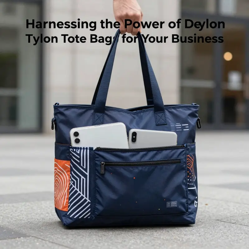 Close-up of nylon tote bag demonstrating its durable fabric and high-quality stitching.