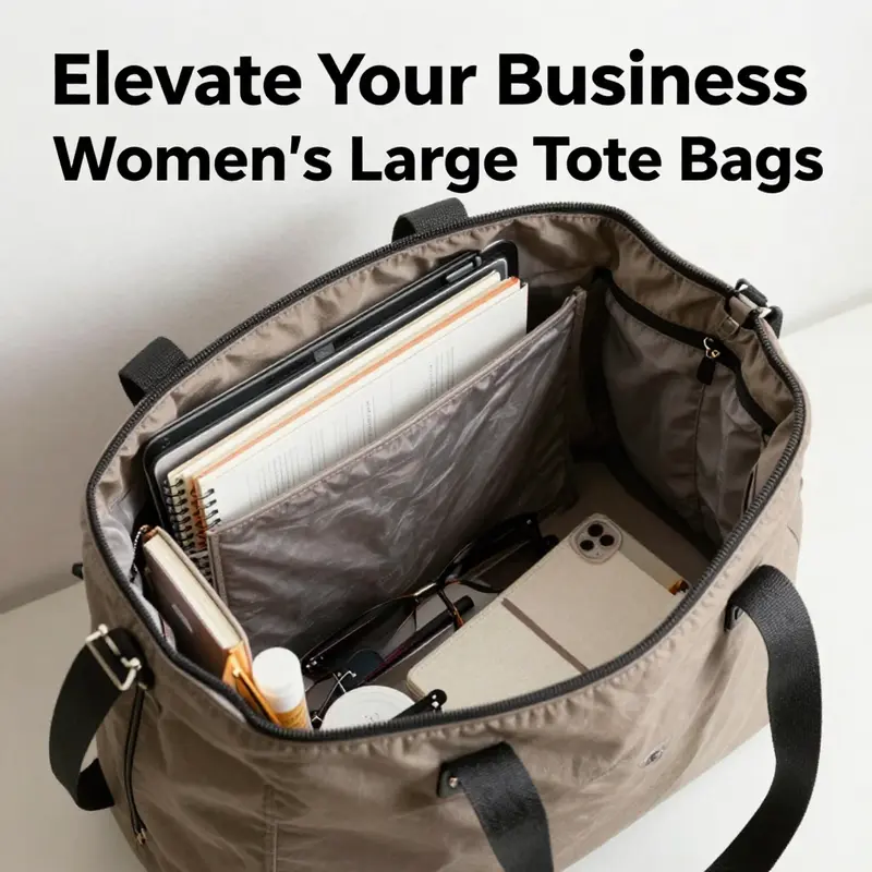 A stylish woman demonstrating the versatility of large tote bags in various settings.