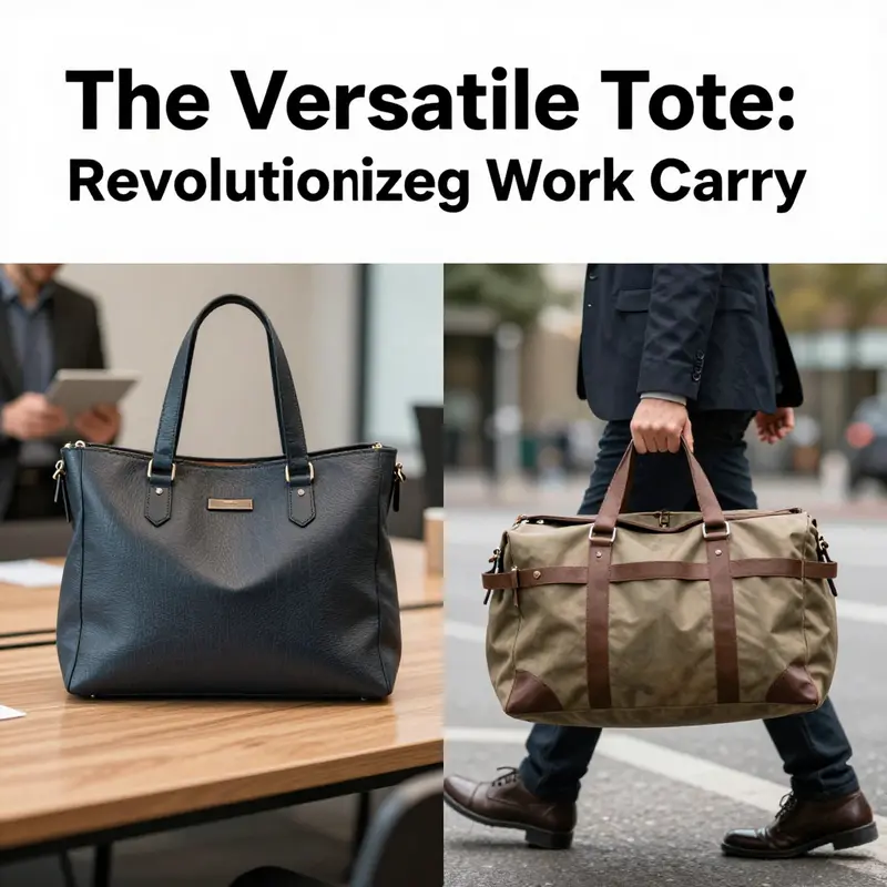 A timeline represents the evolution of tote bags from casual use to sophisticated corporate accessories.