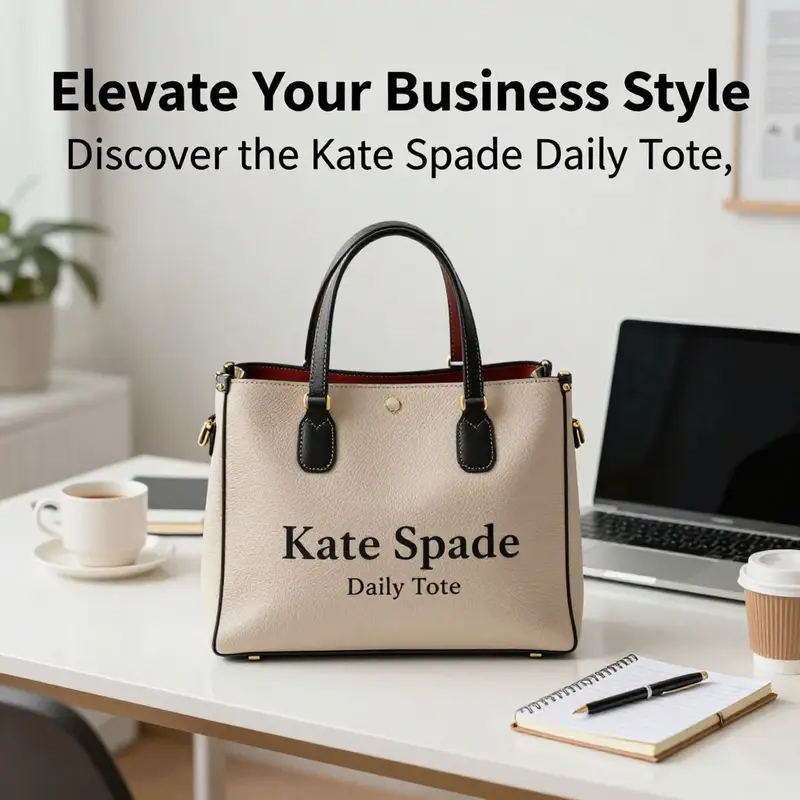 A Kate Spade Daily Tote on an office desk with a laptop and notepad, representing modern business style.