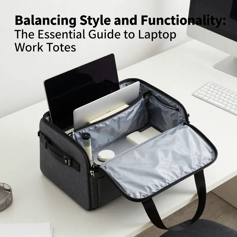 A laptop work tote showcasing essential features like multiple compartments and stylish design.