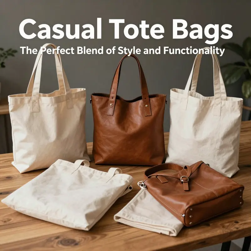 An assortment of casual tote bags showcasing various materials and designs.