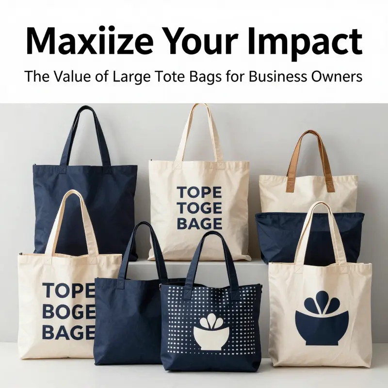 Different sizes of large tote bags highlighting their practical dimensions.