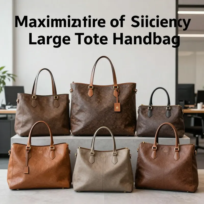 Different sizes and styles of large tote handbags arranged elegantly to illustrate the importance of fit in professional settings.