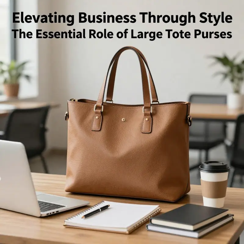 A sophisticated large tote purse alongside essential business items set in a sleek office environment.