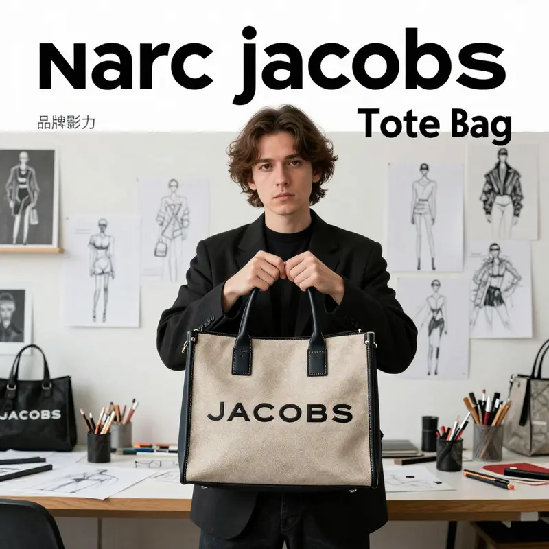 The signature design elements of the Marc Jacobs tote bag highlight its stylish practicality.