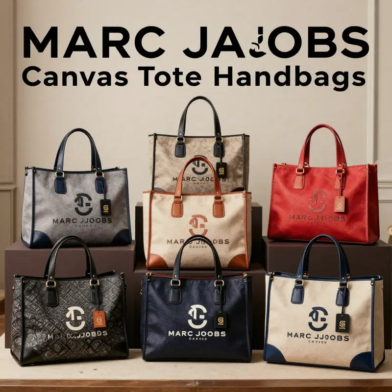 A collection of Marc Jacobs Canvas Tote Handbags showcasing their iconic and elegant designs.