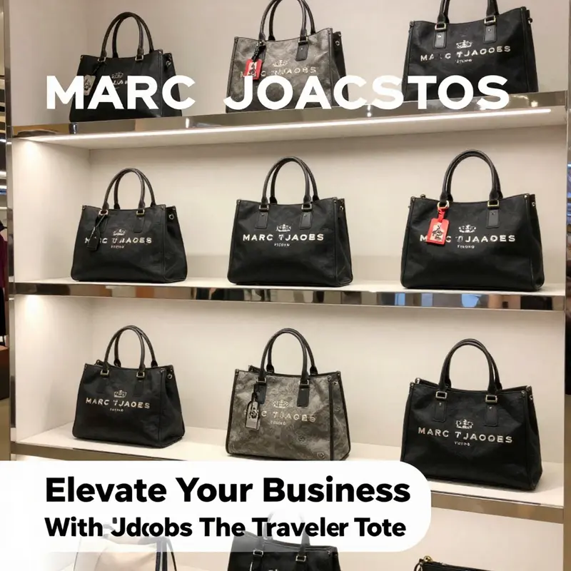The signature design of Marc Jacobs The Traveler Tote highlighting its functional features.