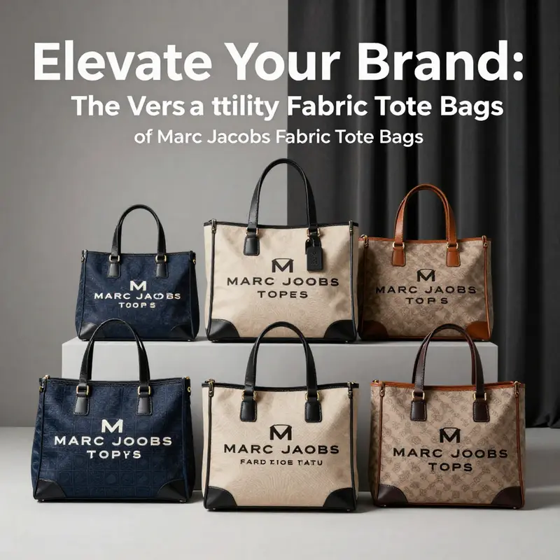 A visually appealing display of various Marc Jacobs fabric tote bags set against a luxurious background, highlighting their modern design.