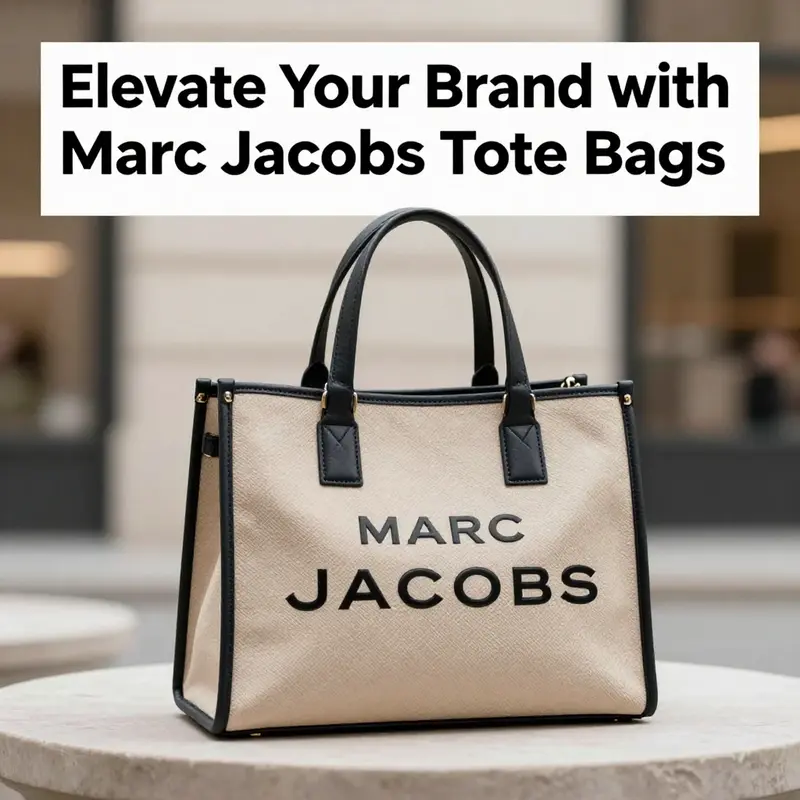 A Marc Jacobs tote bag elegantly displayed against an urban backdrop, emphasizing luxury.