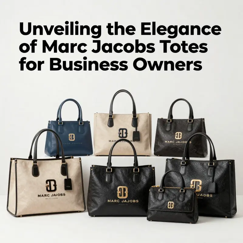 An artistic arrangement of various Marc Jacobs Totes in a bright setting to highlight their elegance and design.