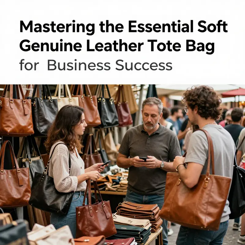 A display showcasing the various types of soft genuine leather tote bags available.