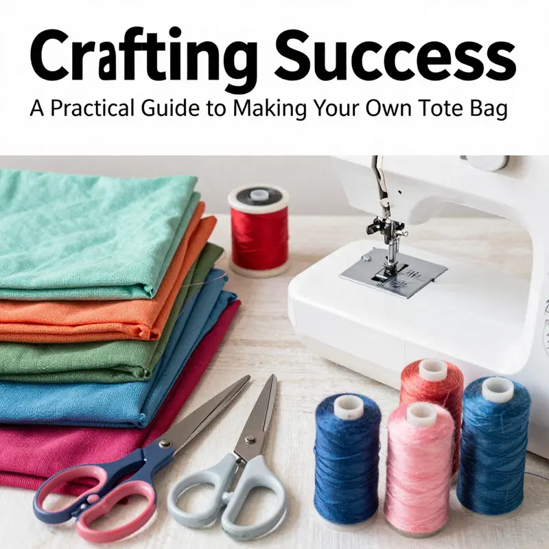 A collaborative setup of materials necessary for creating a tote bag.