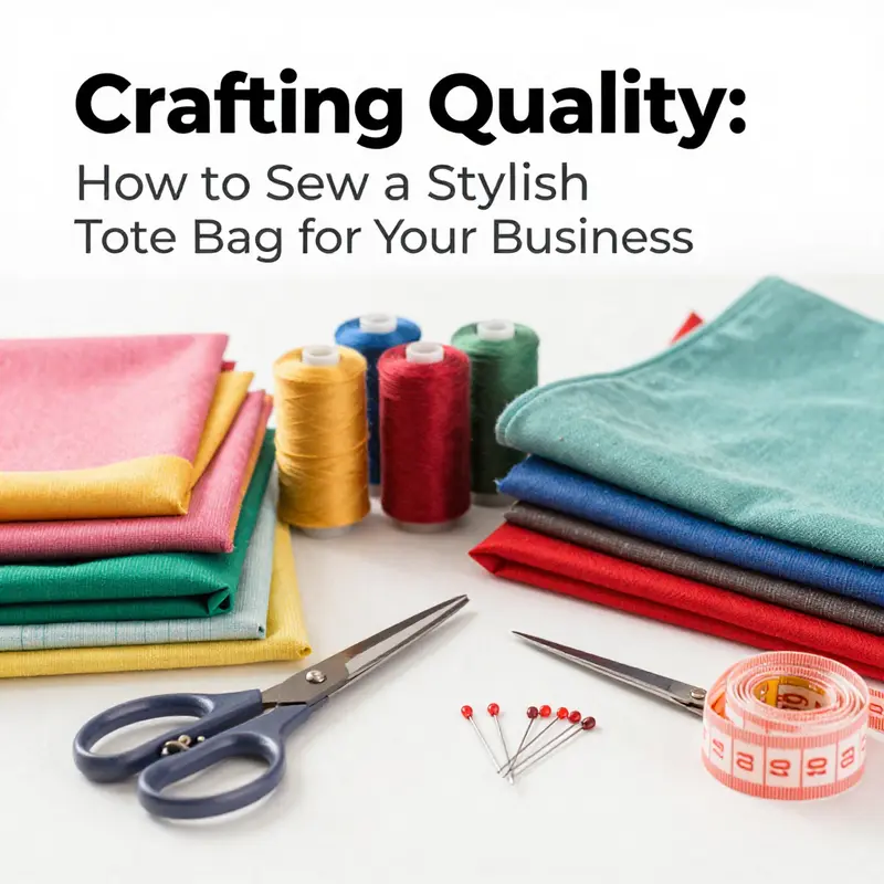An assortment of fabrics and tools organized for sewing a tote bag showcases the materials needed for the project.