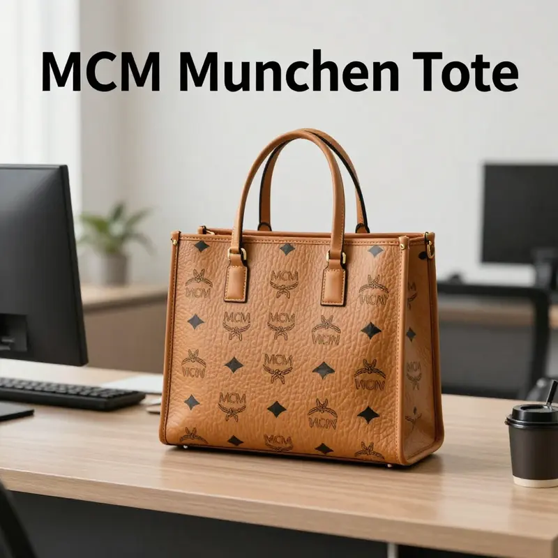Elegant display of the MCM Munchen Tote highlighting its classic design and practical features.