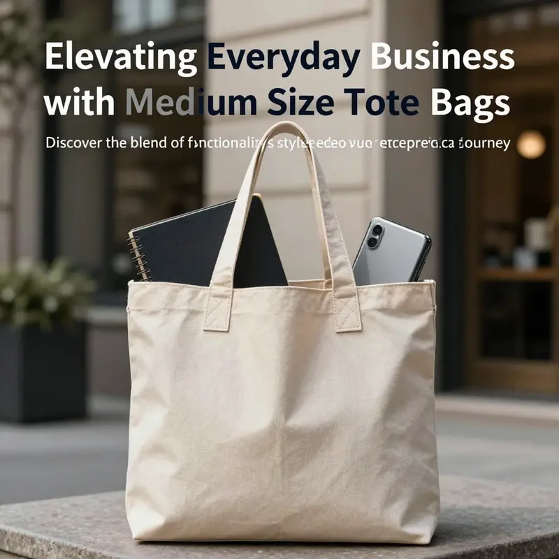 A medium-sized tote bag filled with business items against an urban backdrop, emphasizing style and functionality.