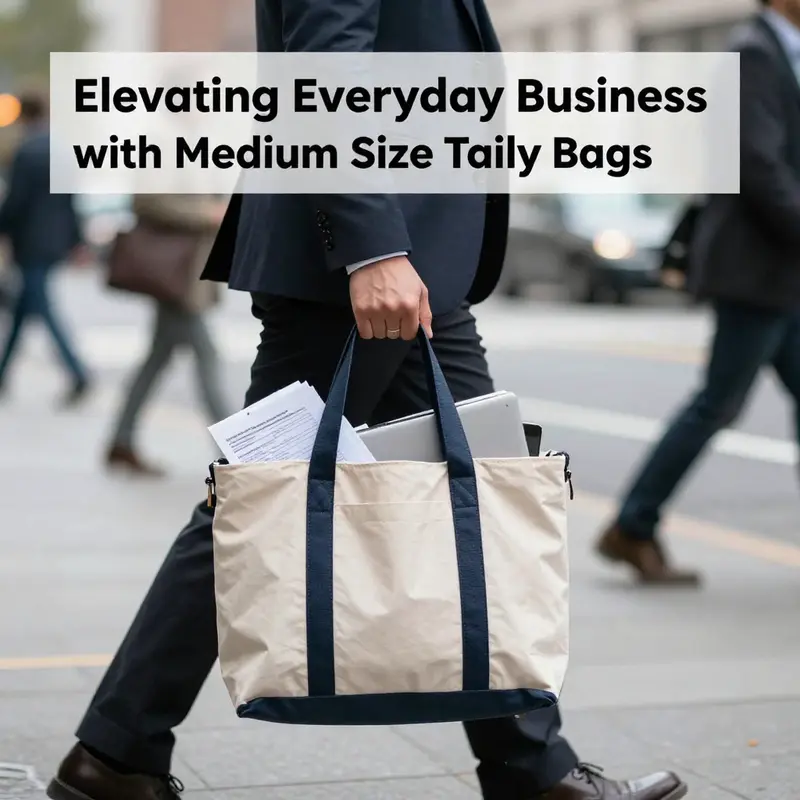 A versatile medium-sized tote bag alongside essential office items, illustrating the bag’s utility.