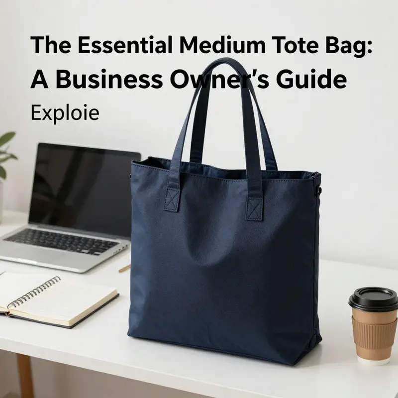 A medium tote bag placed on a desk, showcasing its stylish presence in a business environment.