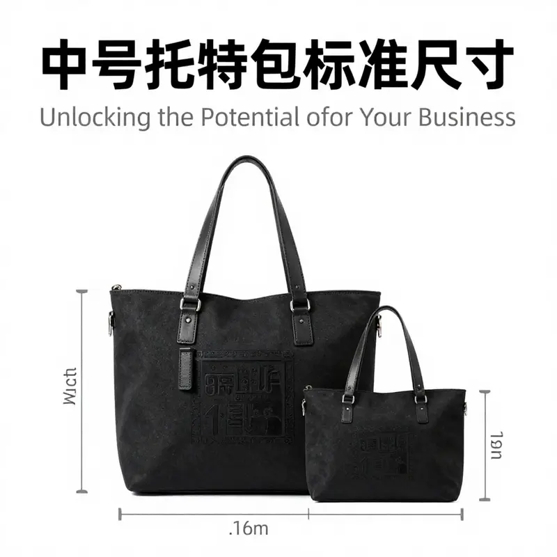 Measurement chart providing standard dimensions for medium tote bags.