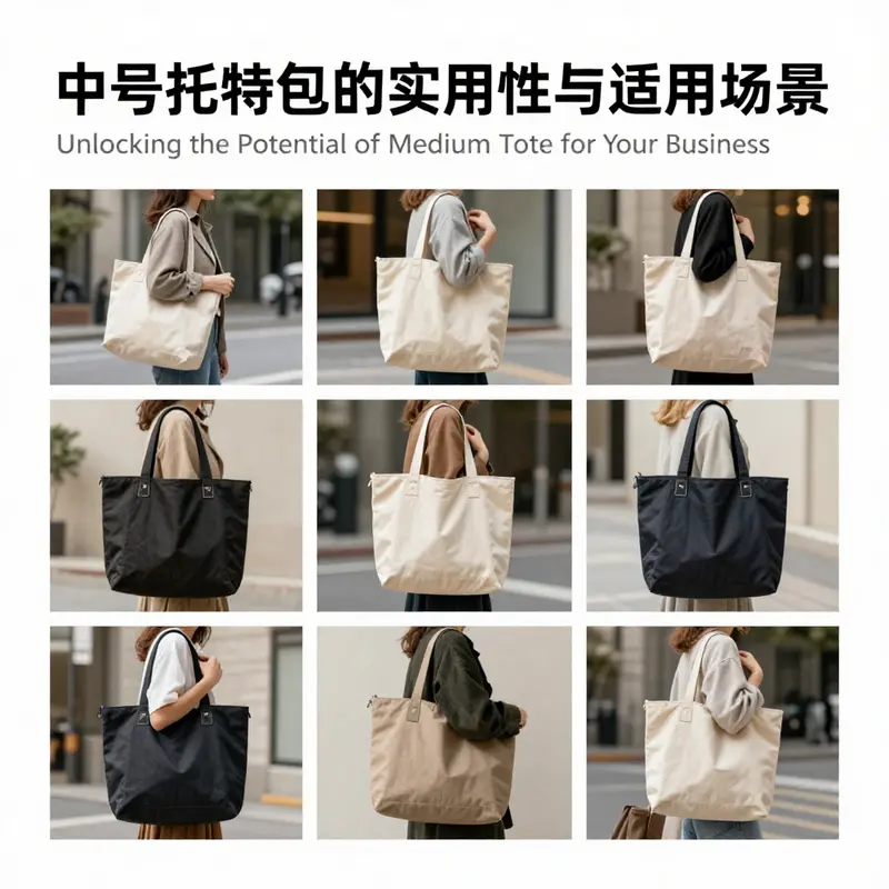 Measurement chart providing standard dimensions for medium tote bags.