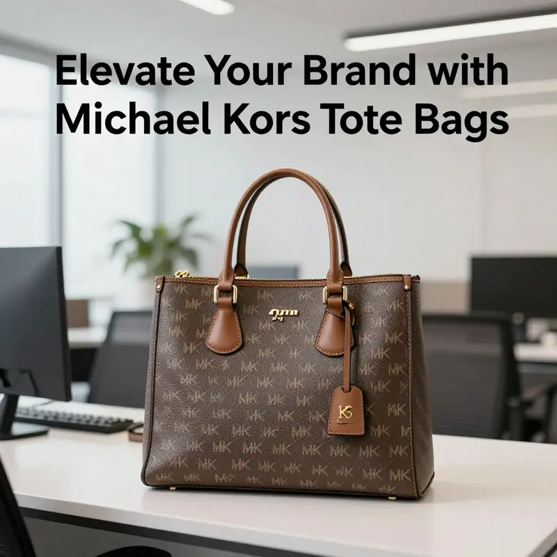 A Michael Kors tote bag showcasing brand prestige alongside a professional workspace.