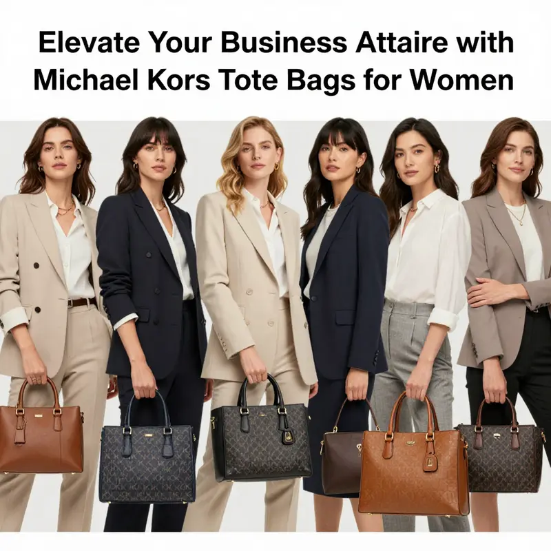 Diverse women in business attire with Michael Kors tote bags.