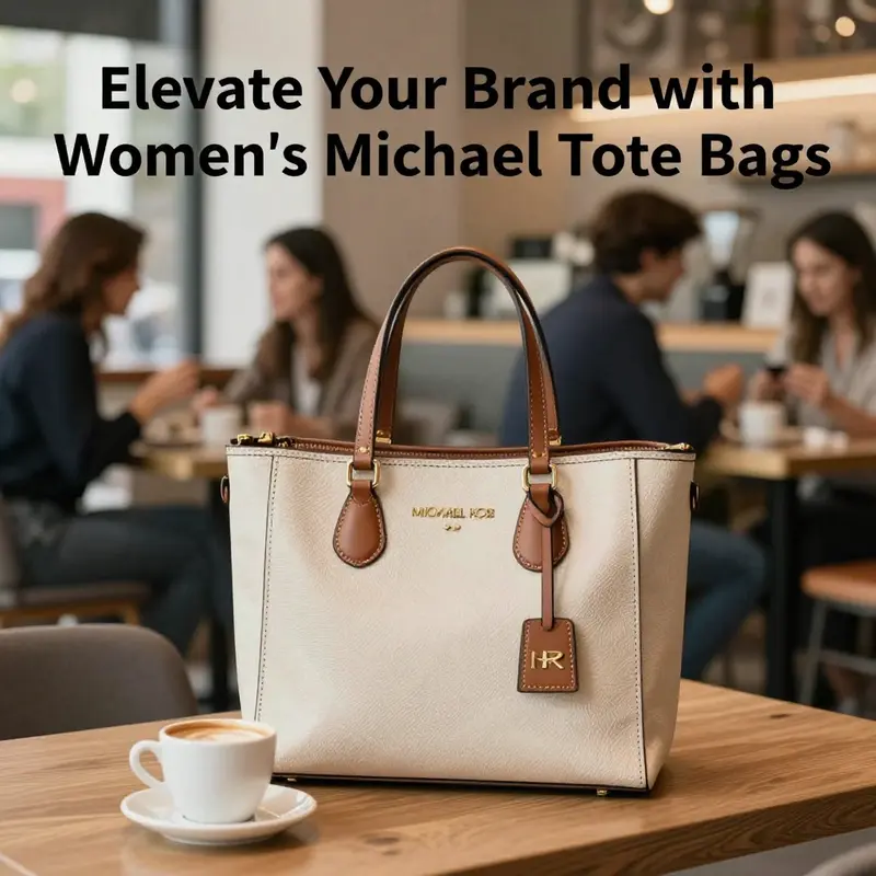 A chic Michael Kors tote bag being used at a busy café, showcasing its versatility.
