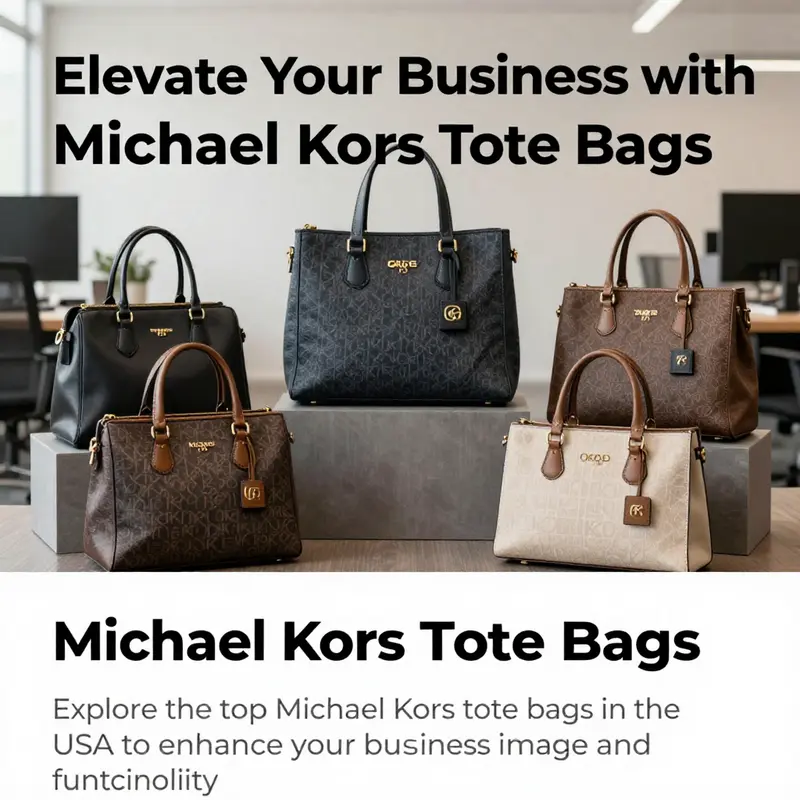 A collection of Michael Kors tote bags displayed in a professional setting, illustrating their role as stylish business accessories.