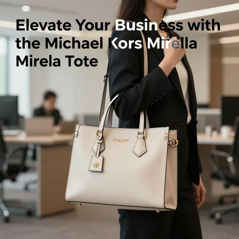 Professional woman carrying the Michael Kors Mirella Tote in an office environment.