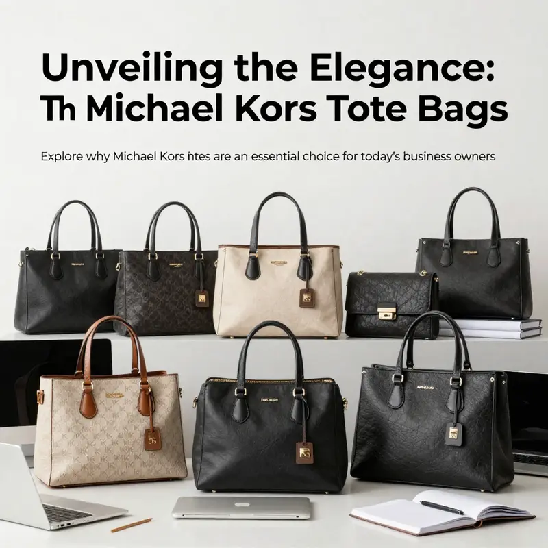 A collection of Michael Kors tote bags arranged professionally, symbolizing their importance in business.