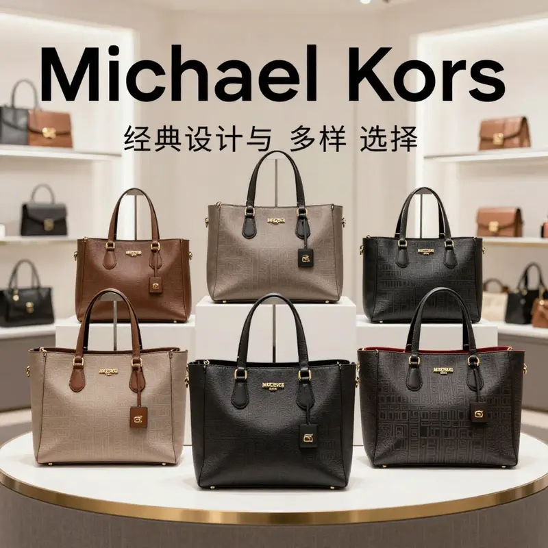 A stunning display of Michael Kors tote handbags representing the classic and modern designs.