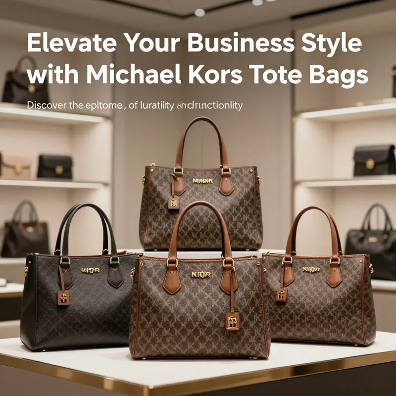 An elegant assortment of Michael Kors tote bags presented in a well-lit luxury store, capturing the essence of high fashion.