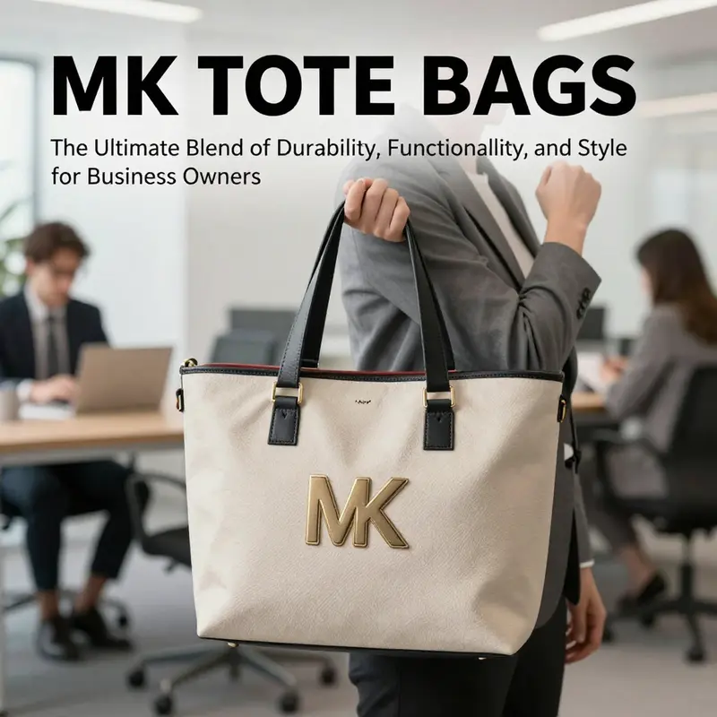 A business environment showcasing an MK tote bag, representing the fusion of style and practicality.