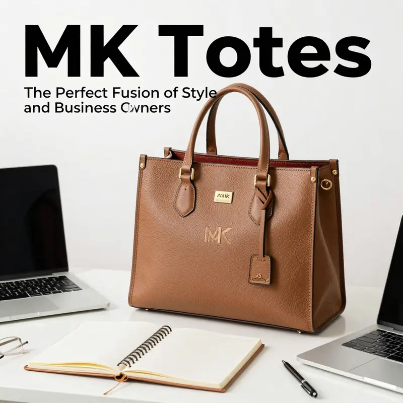 The MK tote exemplifying its dual purpose of fashion and practicality in a professional setting.