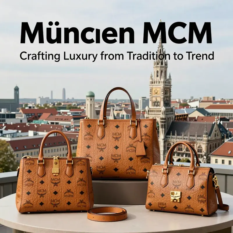 A scenic view of Munich with luxury MCM products, epitomizing the brand's connection to its origin.